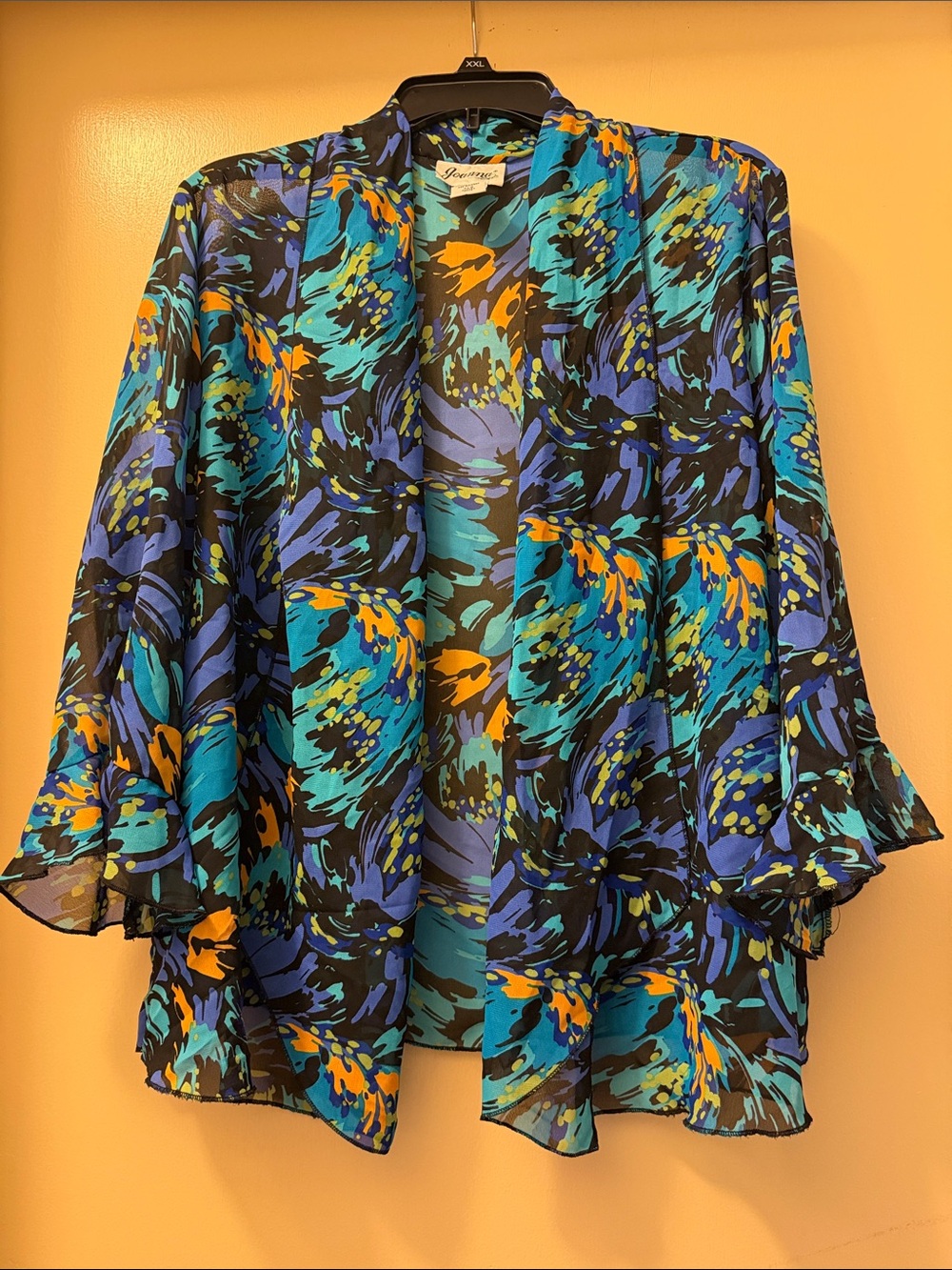 Vintage Joanna Teal & Blue Floral Open-Front Kimono Tunic